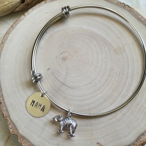 handmade Jewelry - Stainless Steel Silver Colored Mama Bear Bracelet